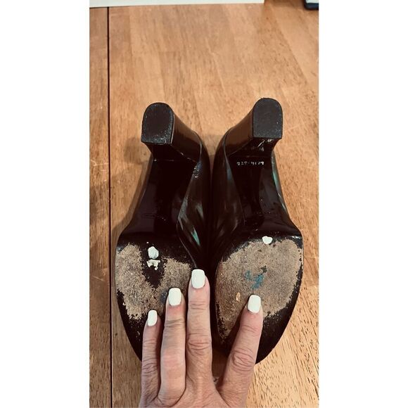 Coach Brown Bronze Block Leather Heels Round Toe Womens Size 8 - Picture 9 of 12